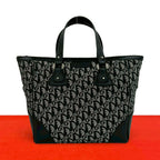 Dior Trotter Pattern Canvas Leather Tote Black