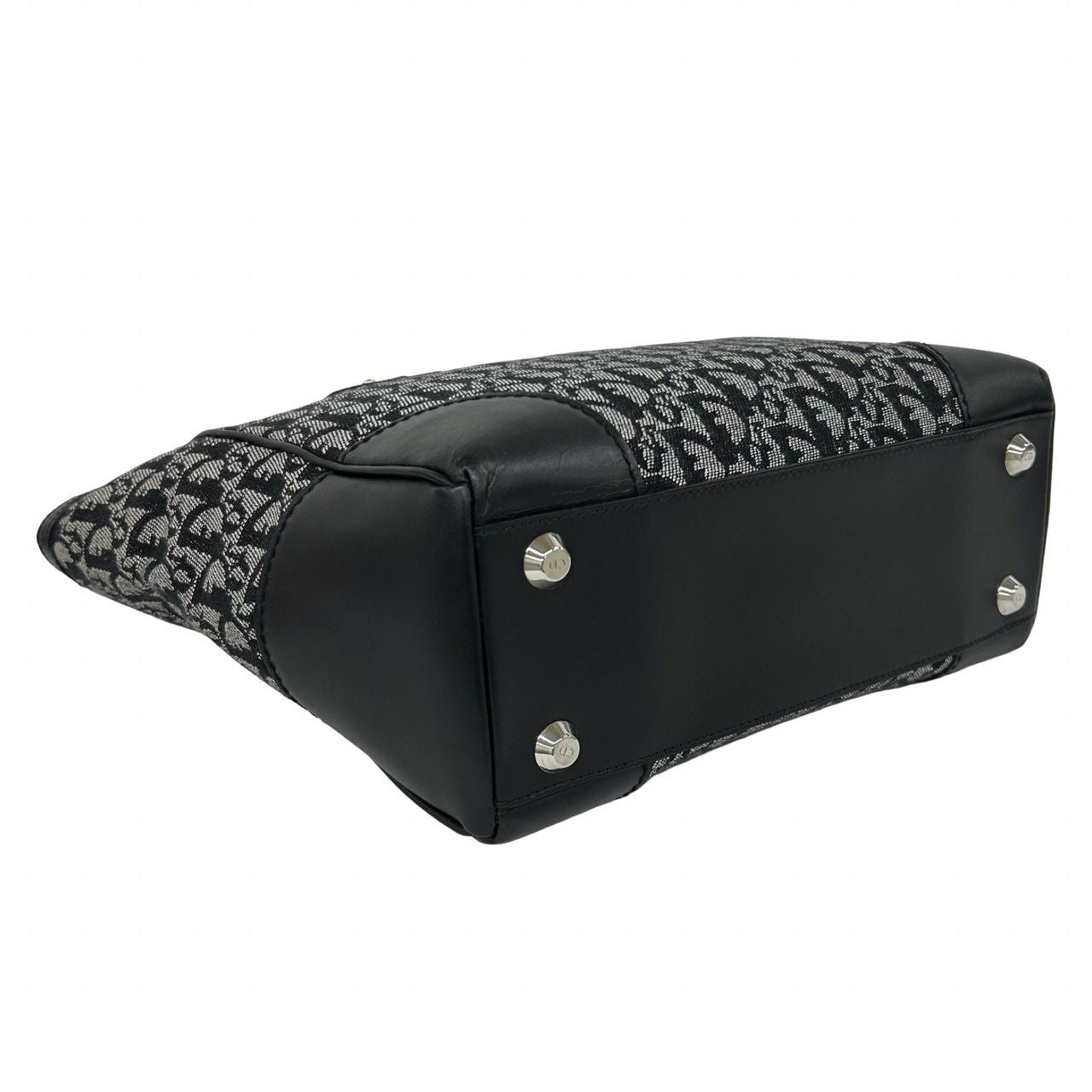 Dior Trotter Pattern Canvas Leather Tote Black — view 7