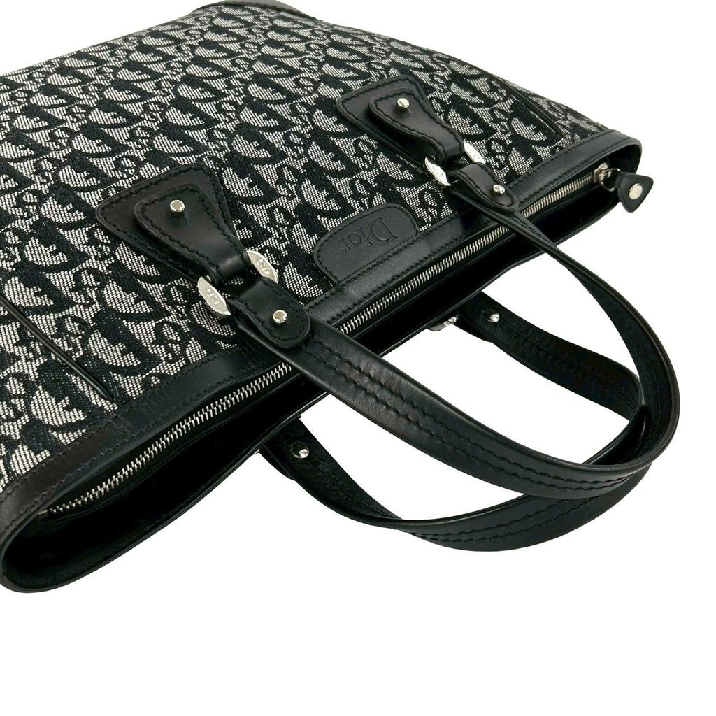 Dior Trotter Pattern Canvas Leather Tote Black — view 4