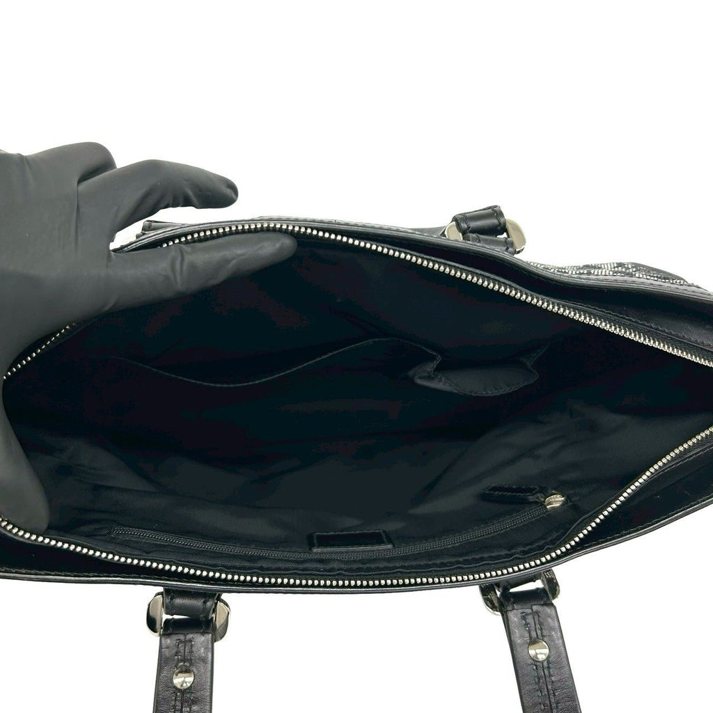 Dior Trotter Pattern Canvas Leather Tote Black — view 9