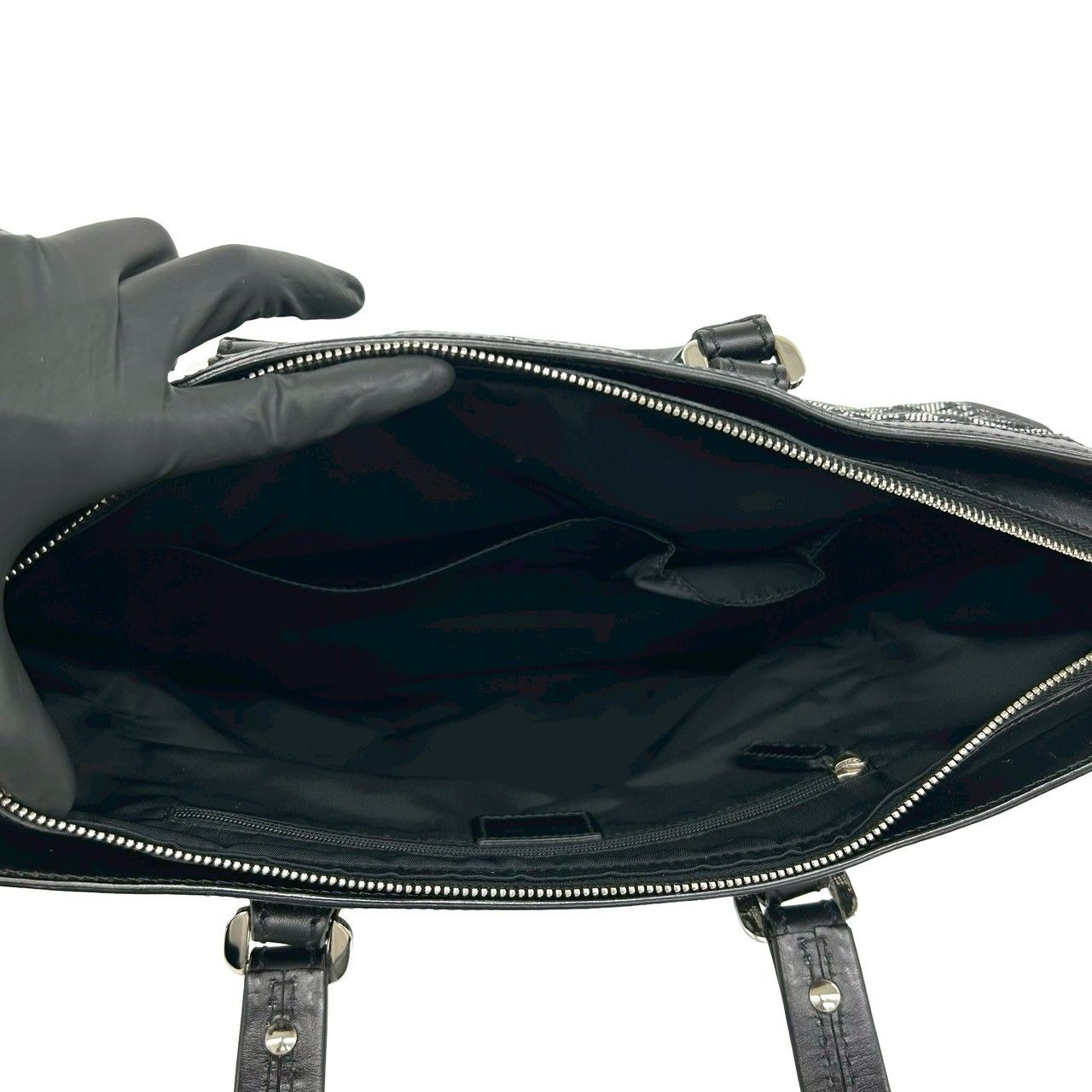 Dior Trotter Pattern Canvas Leather Tote Black — view 9