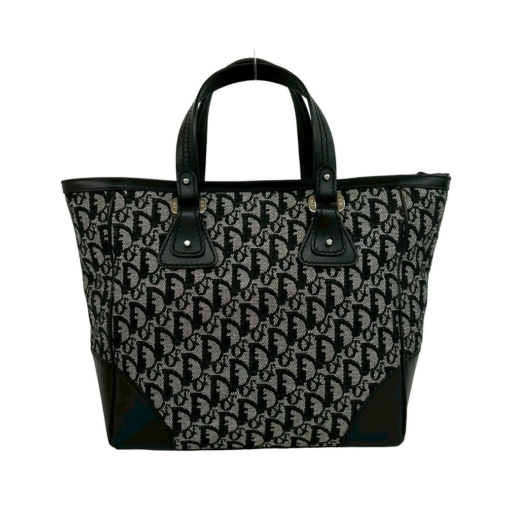 Dior Trotter Pattern Canvas Leather Tote Black — view 3
