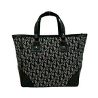 Dior Trotter Pattern Canvas Leather Tote Black — view 3