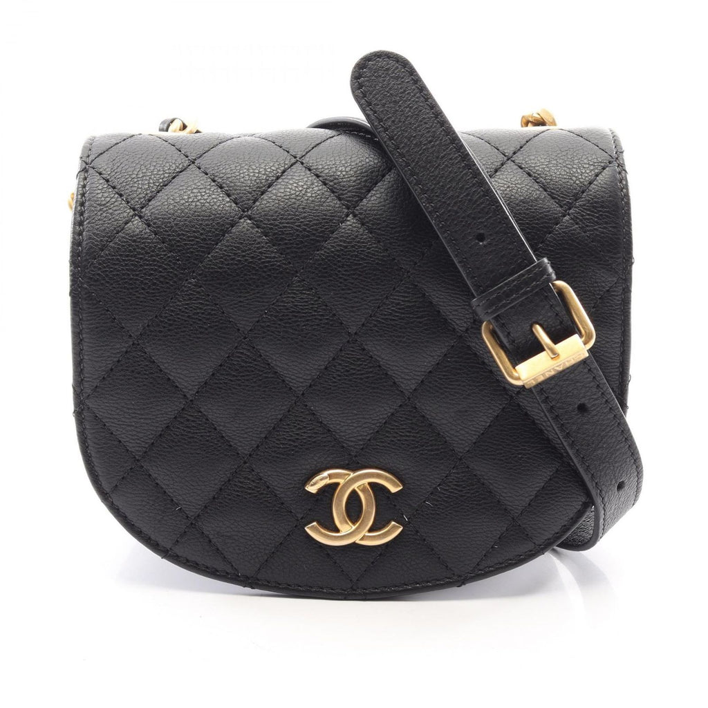 Chanel Shoulder Bag Quilted Small Flap Black Calf Chain