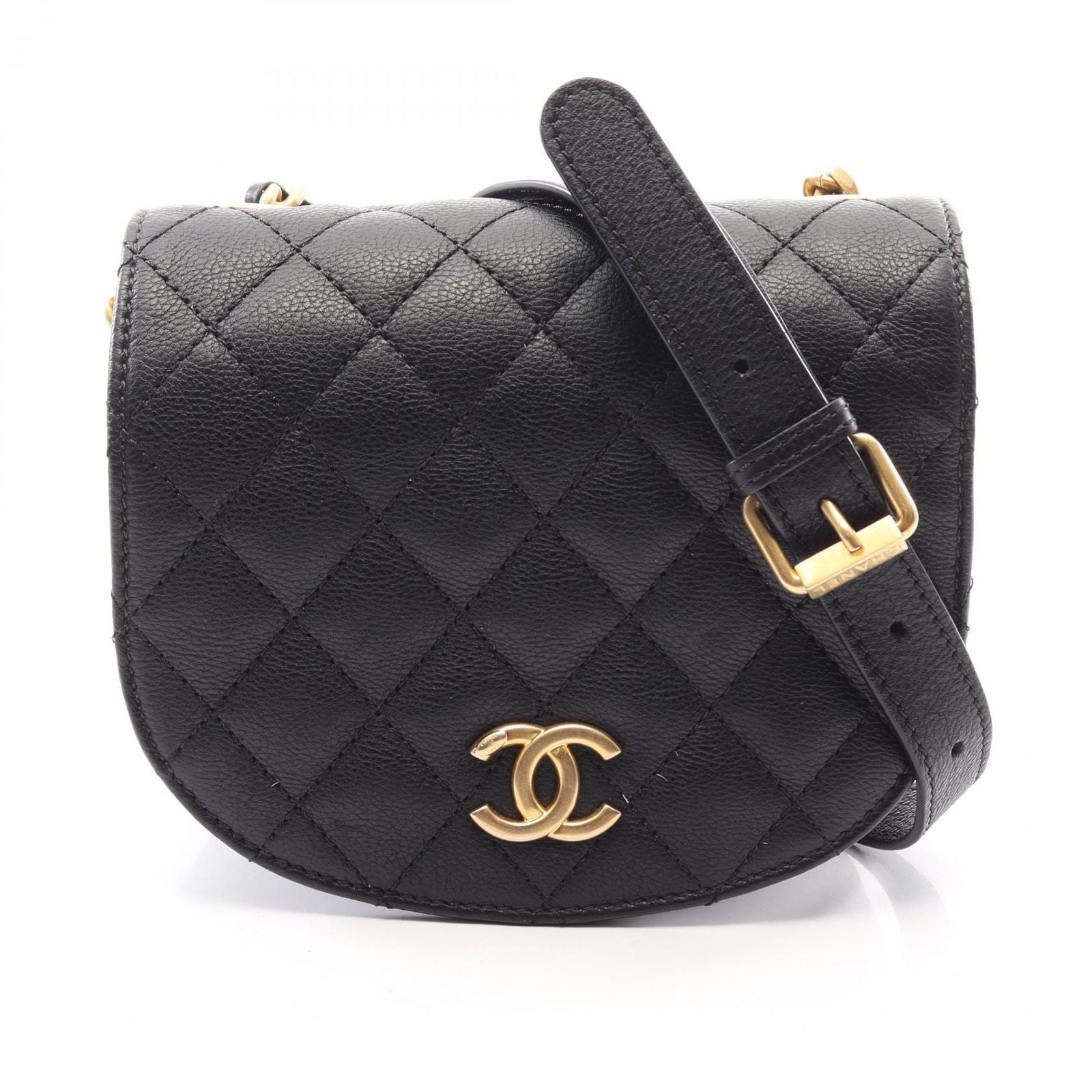 Chanel Shoulder Bag Quilted Small Flap Black Calf Chain