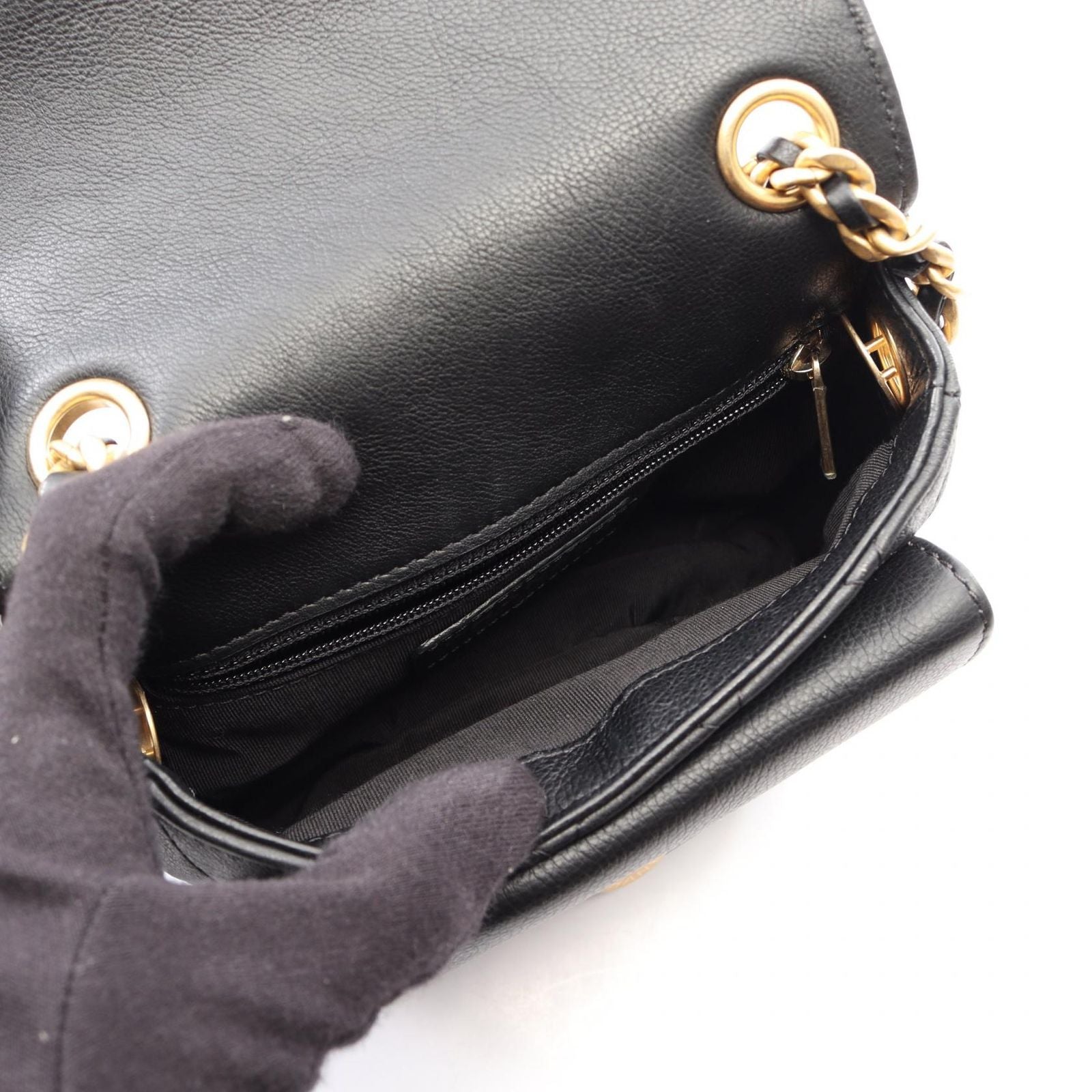 Chanel Shoulder Bag Quilted Small Flap Black Calf Chain — view 3