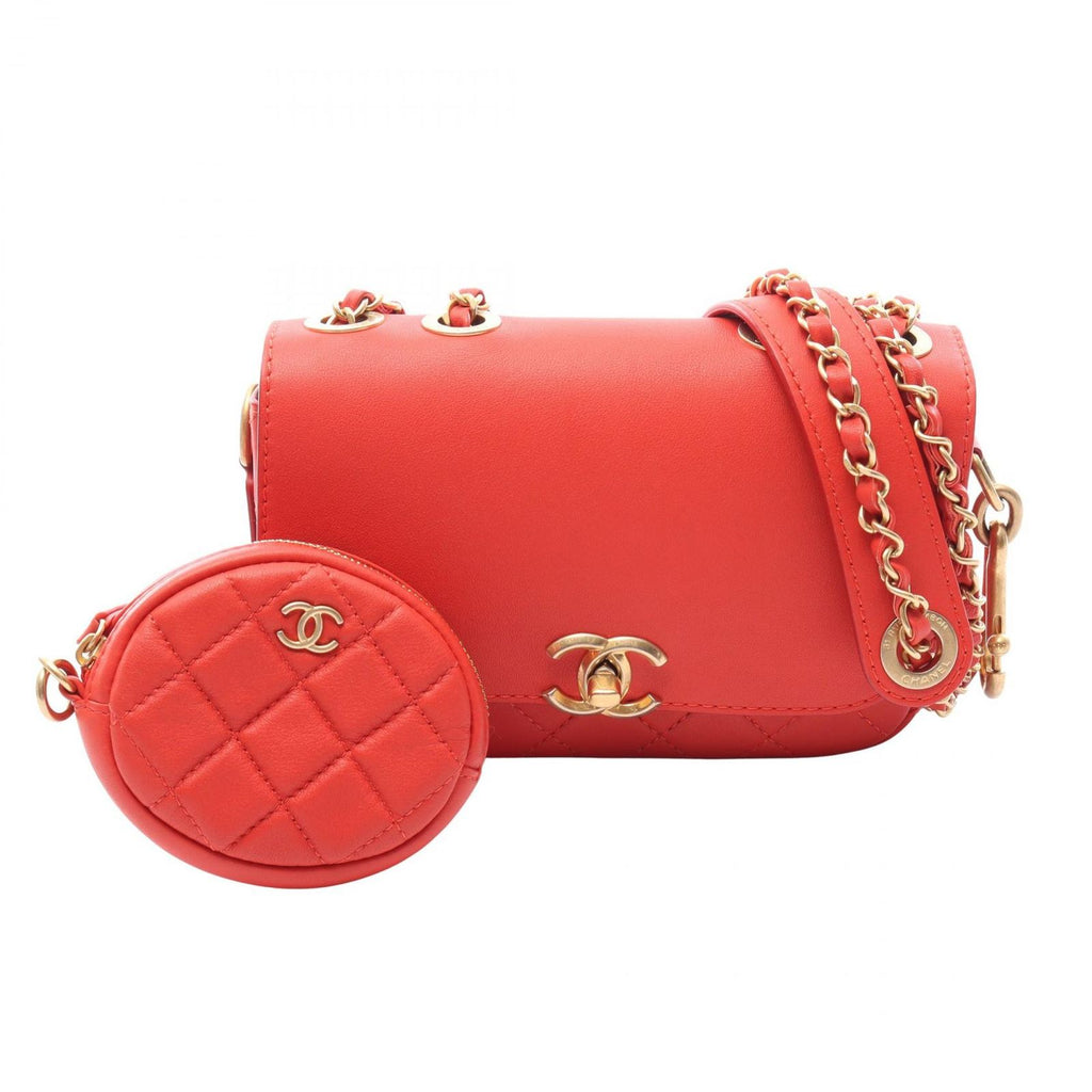 Chanel Shoulder Bag Quilted Orange Lambskin Mini Chain