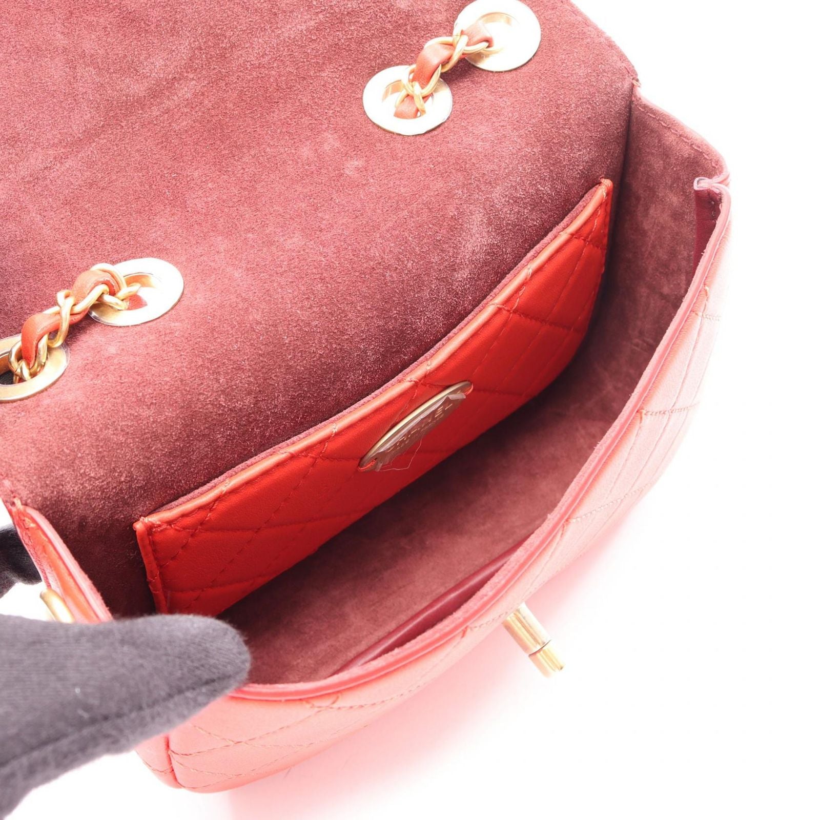 Chanel Shoulder Bag Quilted Orange Lambskin Mini Chain — view 3
