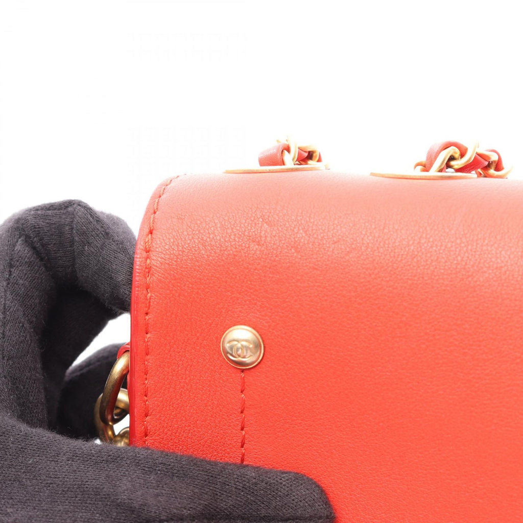 Chanel Shoulder Bag Quilted Orange Lambskin Mini Chain — view 8