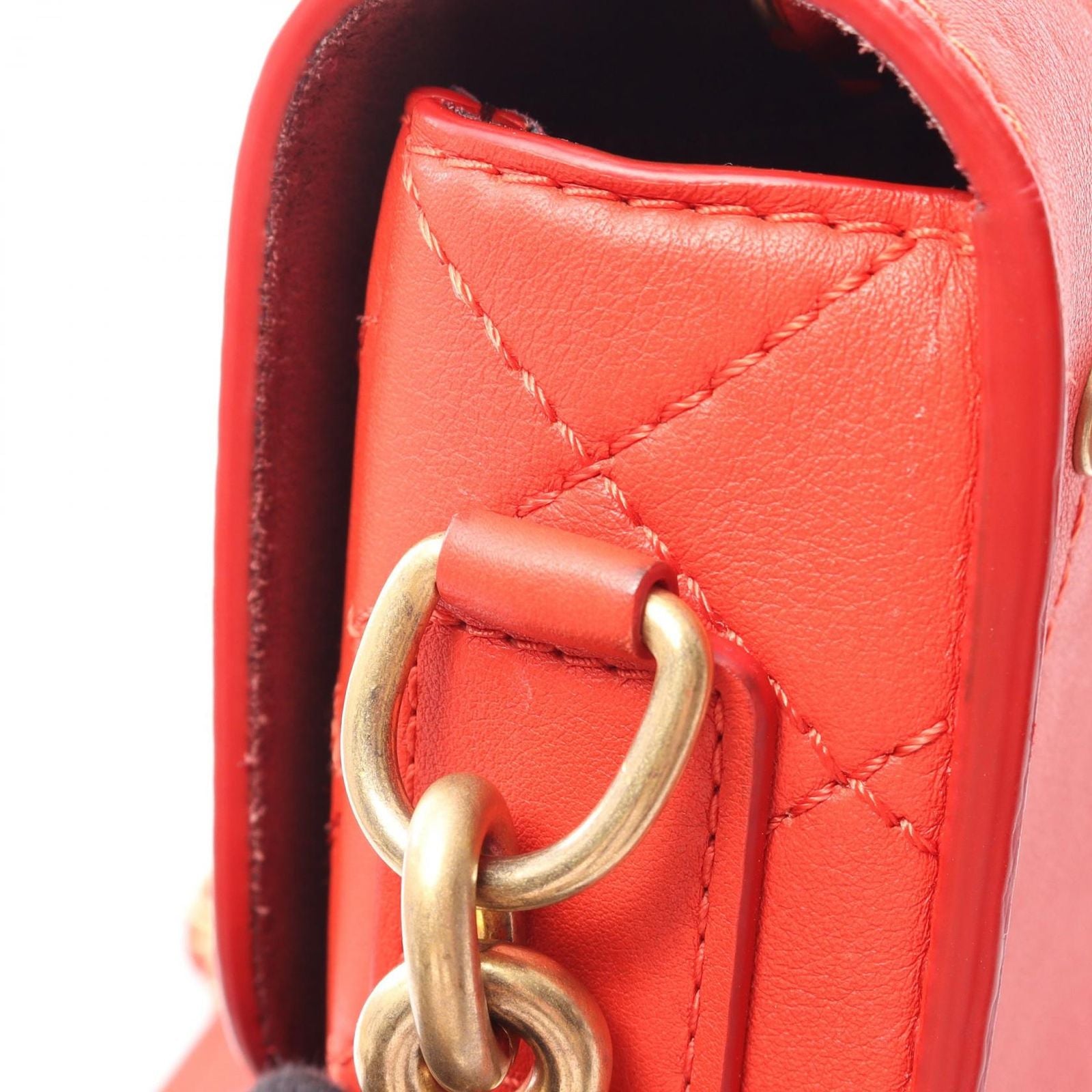 Chanel Shoulder Bag Quilted Orange Lambskin Mini Chain — view 9