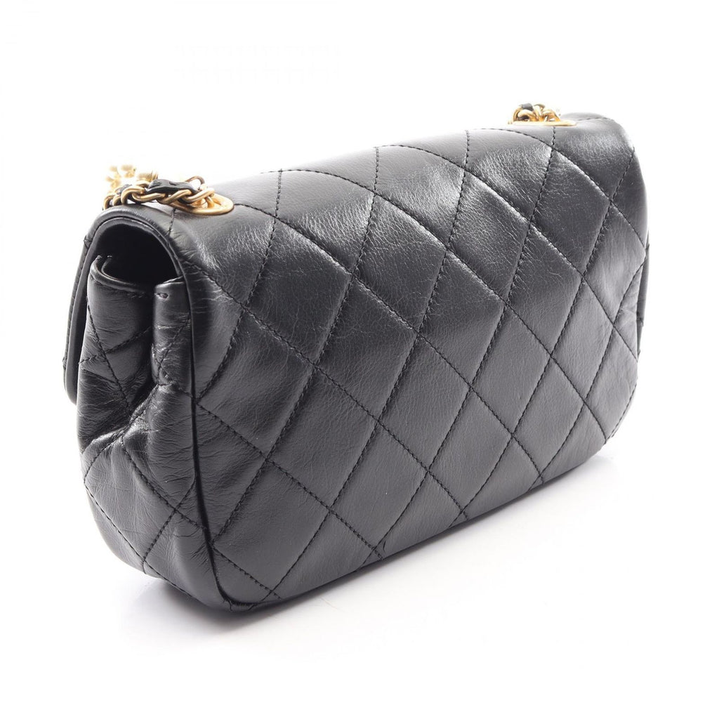 Chanel Shoulder Bag Quilted Black Lambskin Mini Pearl Chain — view 2