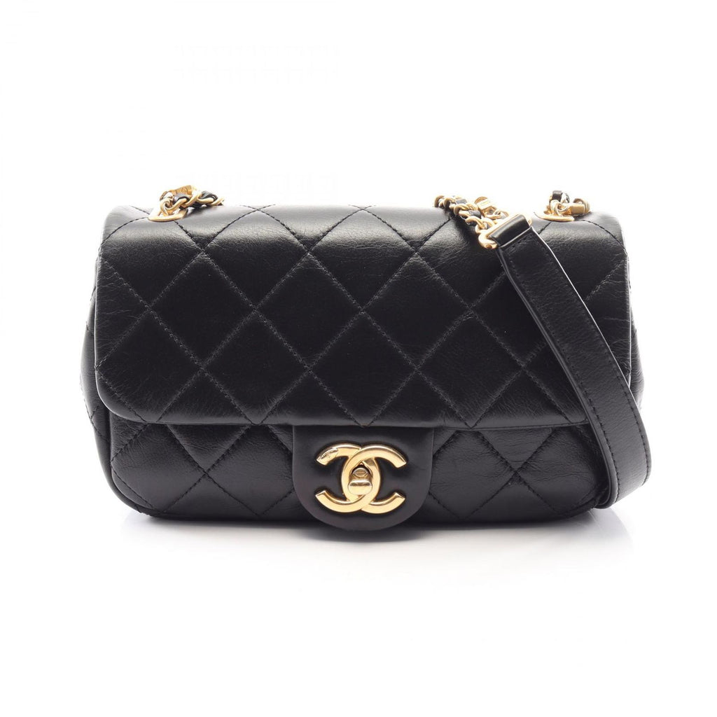 Chanel Shoulder Bag Quilted Black Lambskin Mini Pearl Chain