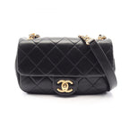 Chanel Shoulder Bag Quilted Black Lambskin Mini Pearl Chain