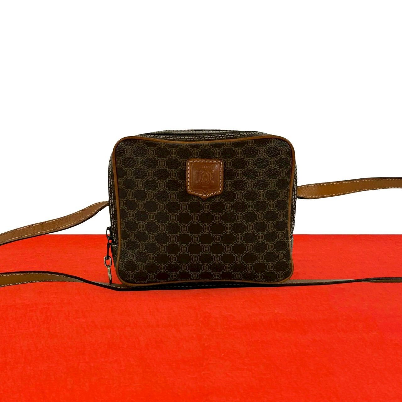 Celine Vintage Macadam Blason Pattern Leather Shoulder Bag Pochette Crossbody