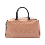 Chanel Tote Quilted Bowling Bag Brown Beige Black Caviar Leather
