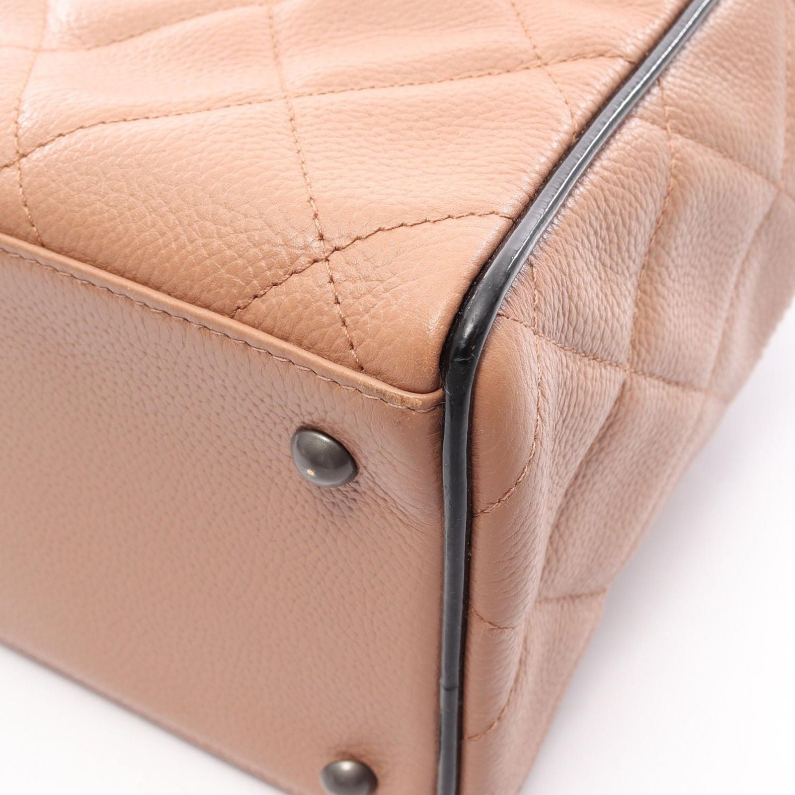 Chanel Tote Quilted Bowling Bag Brown Beige Black Caviar Leather — view 7