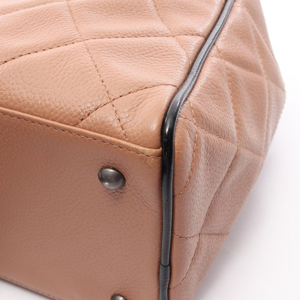 Chanel Tote Quilted Bowling Bag Brown Beige Black Caviar Leather — view 9