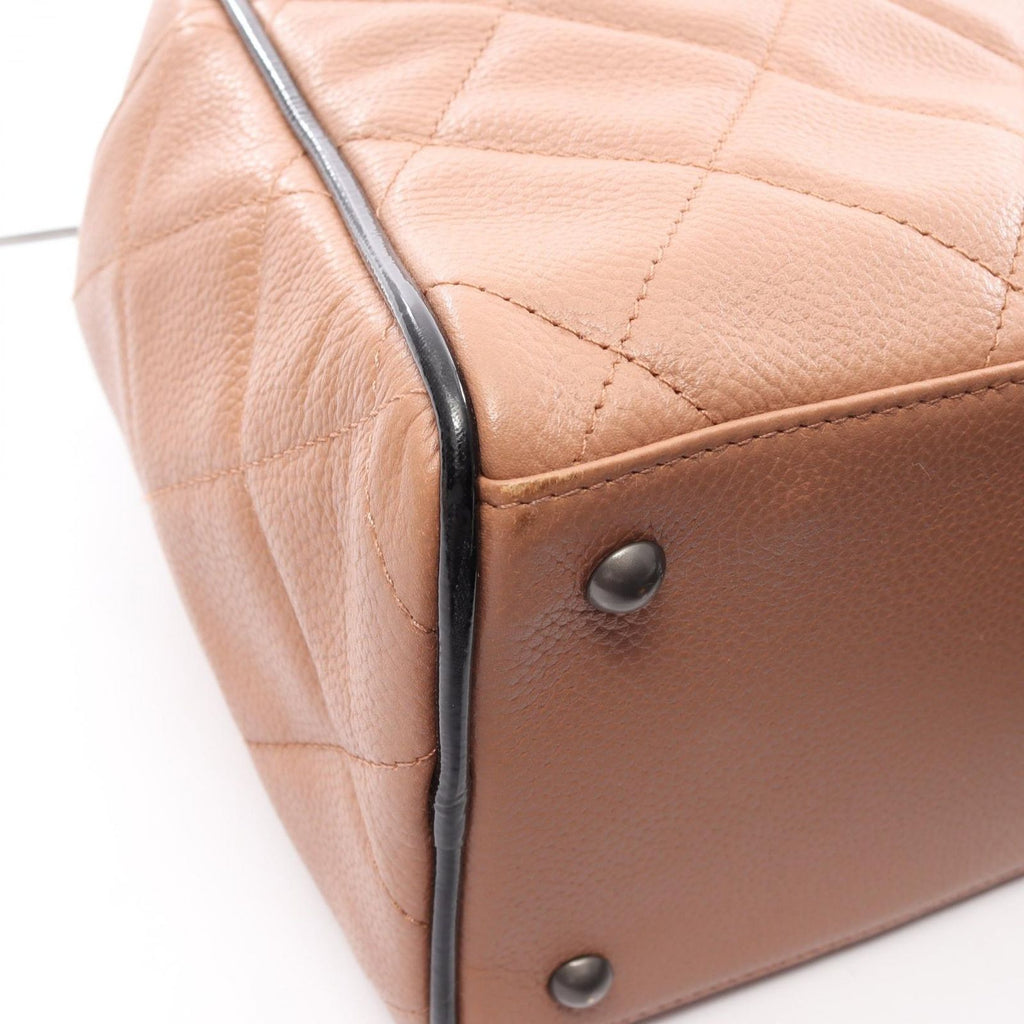 Chanel Tote Quilted Bowling Bag Brown Beige Black Caviar Leather — view 8