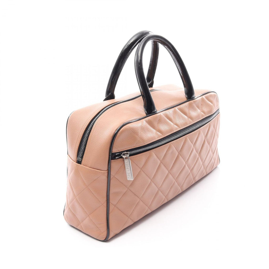 Chanel Tote Quilted Bowling Bag Brown Beige Black Caviar Leather — view 2