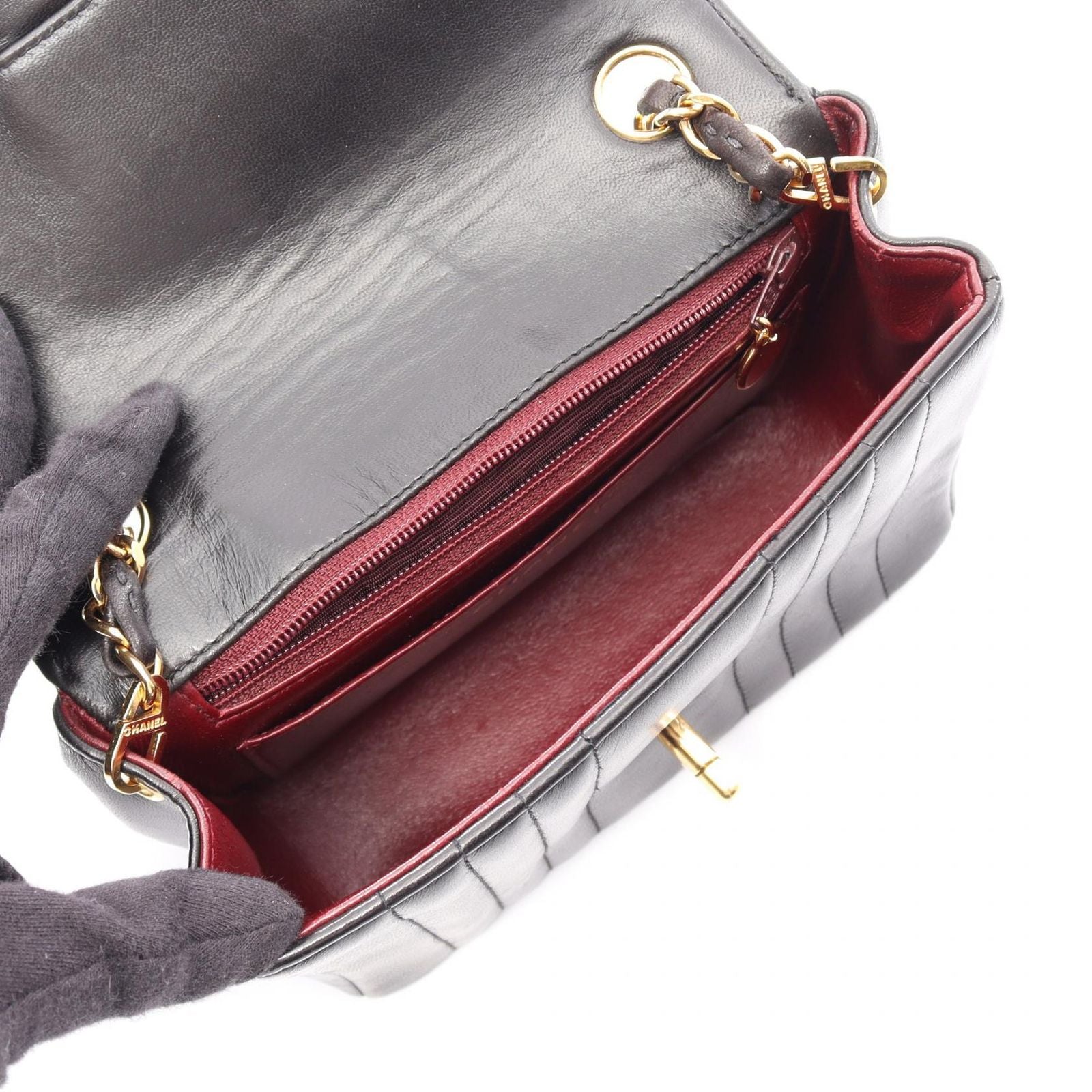 Chanel Shoulder Bag Mademoiselle Mini Black Lambskin Chain — view 3