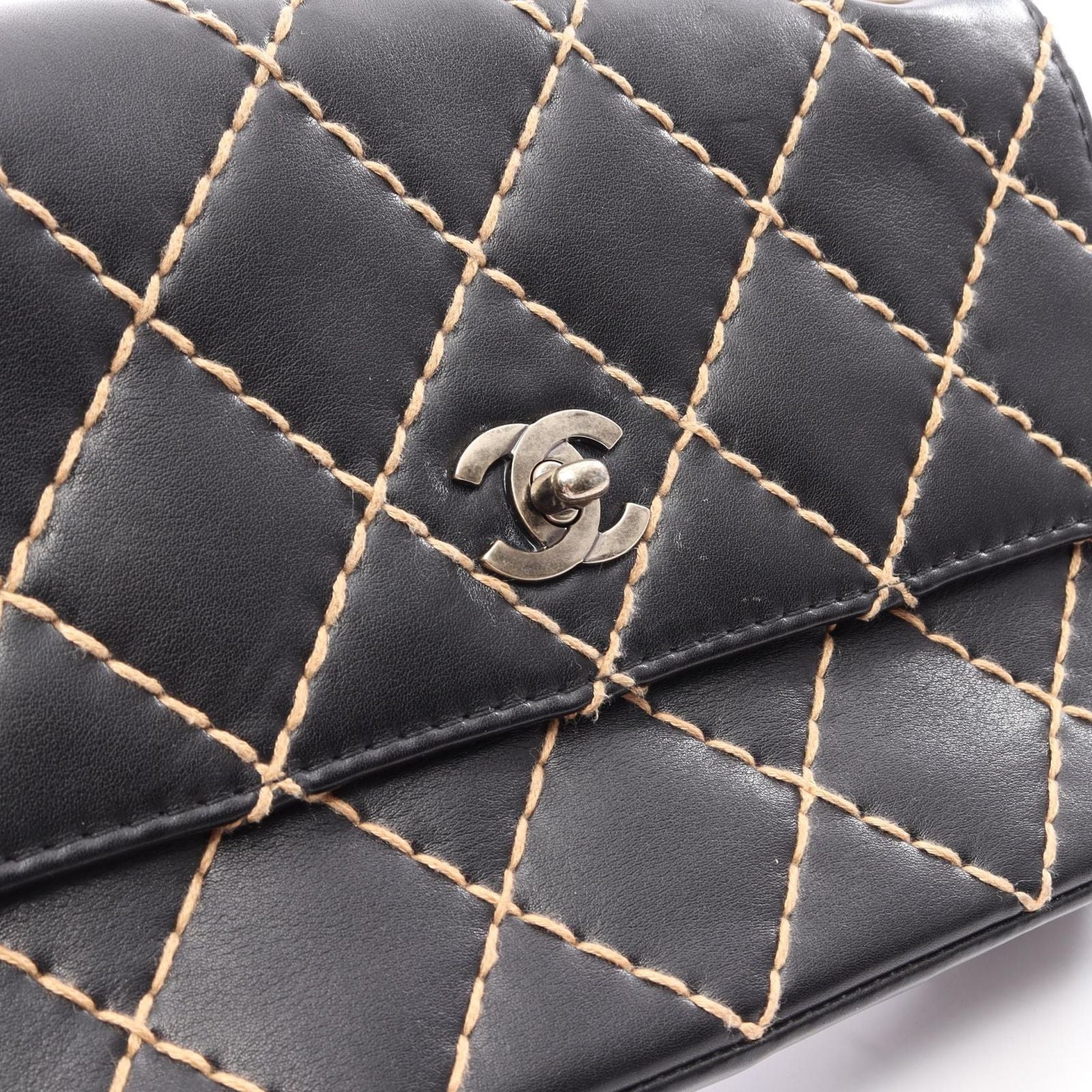Chanel Shoulder Bag Wild Stitch Black Leather Chain — view 7