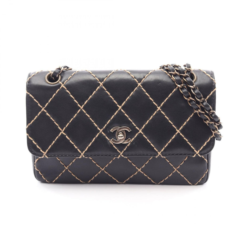 Chanel Shoulder Bag Wild Stitch Black Leather Chain