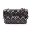 Chanel Shoulder Bag Wild Stitch Black Leather Chain