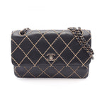 Chanel Shoulder Bag Wild Stitch Black Leather Chain
