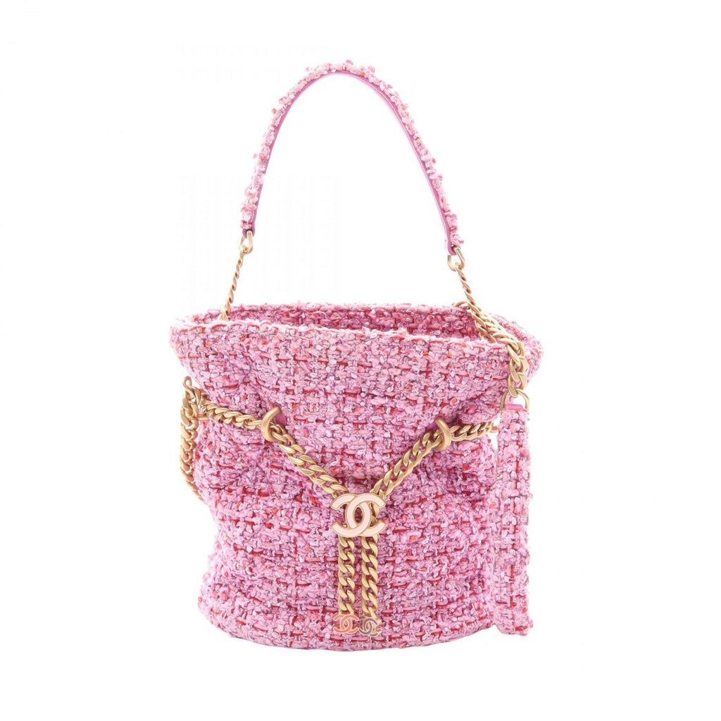 Chanel Shoulder Bag Quilted Drawstring 2-Way Pink Fabric Small