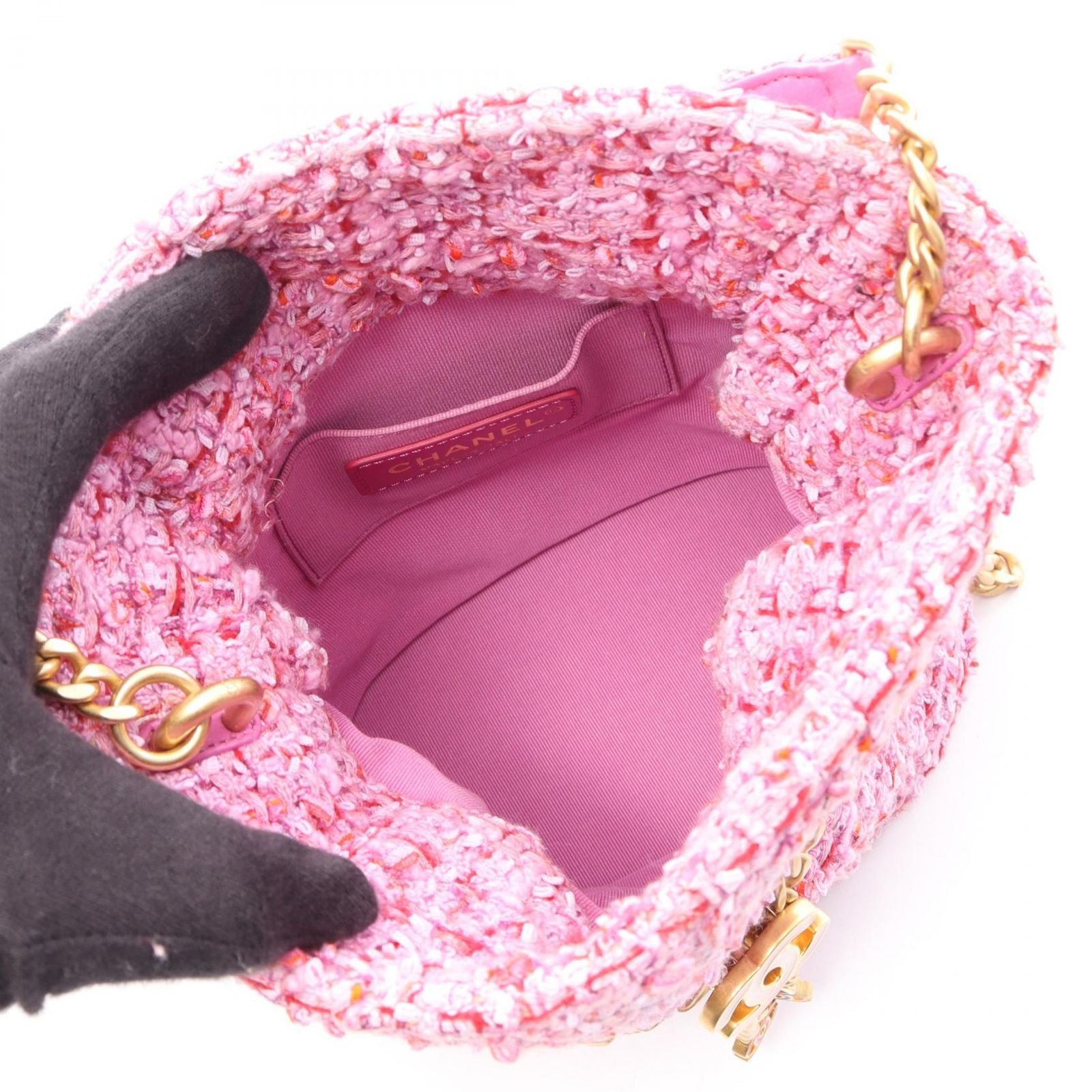 Chanel Shoulder Bag Quilted Drawstring 2-Way Pink Fabric Small — view 3