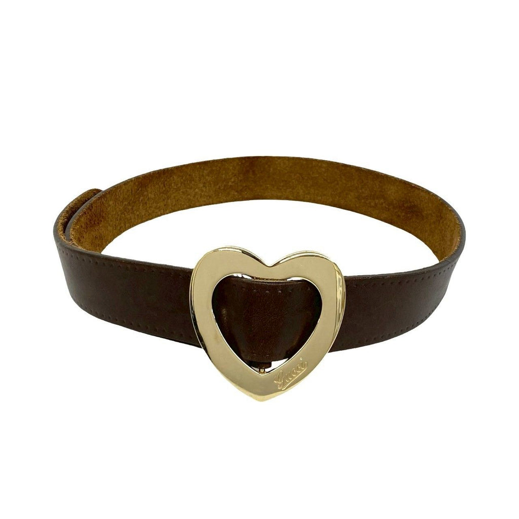 Gucci Heart Log Buckle Leather Belt Brown — view 2