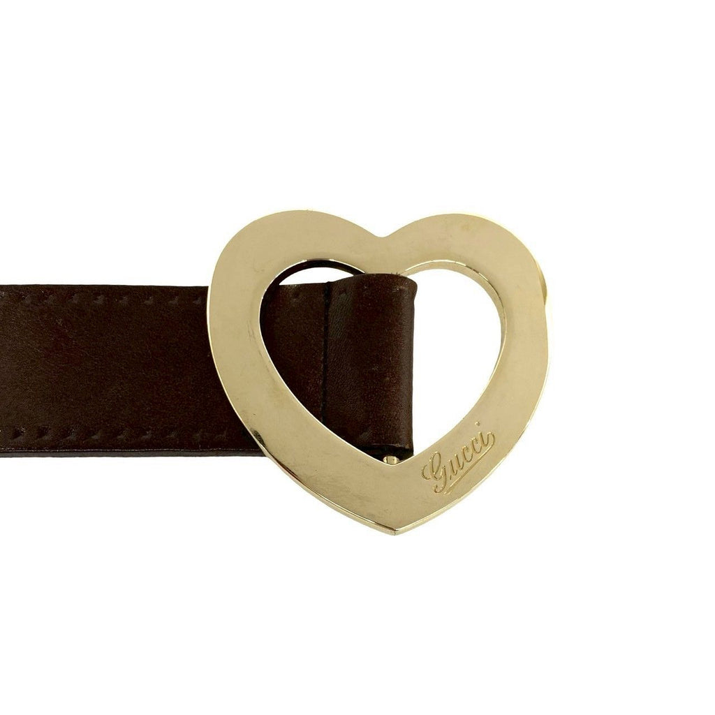 Gucci Heart Log Buckle Leather Belt Brown — view 4
