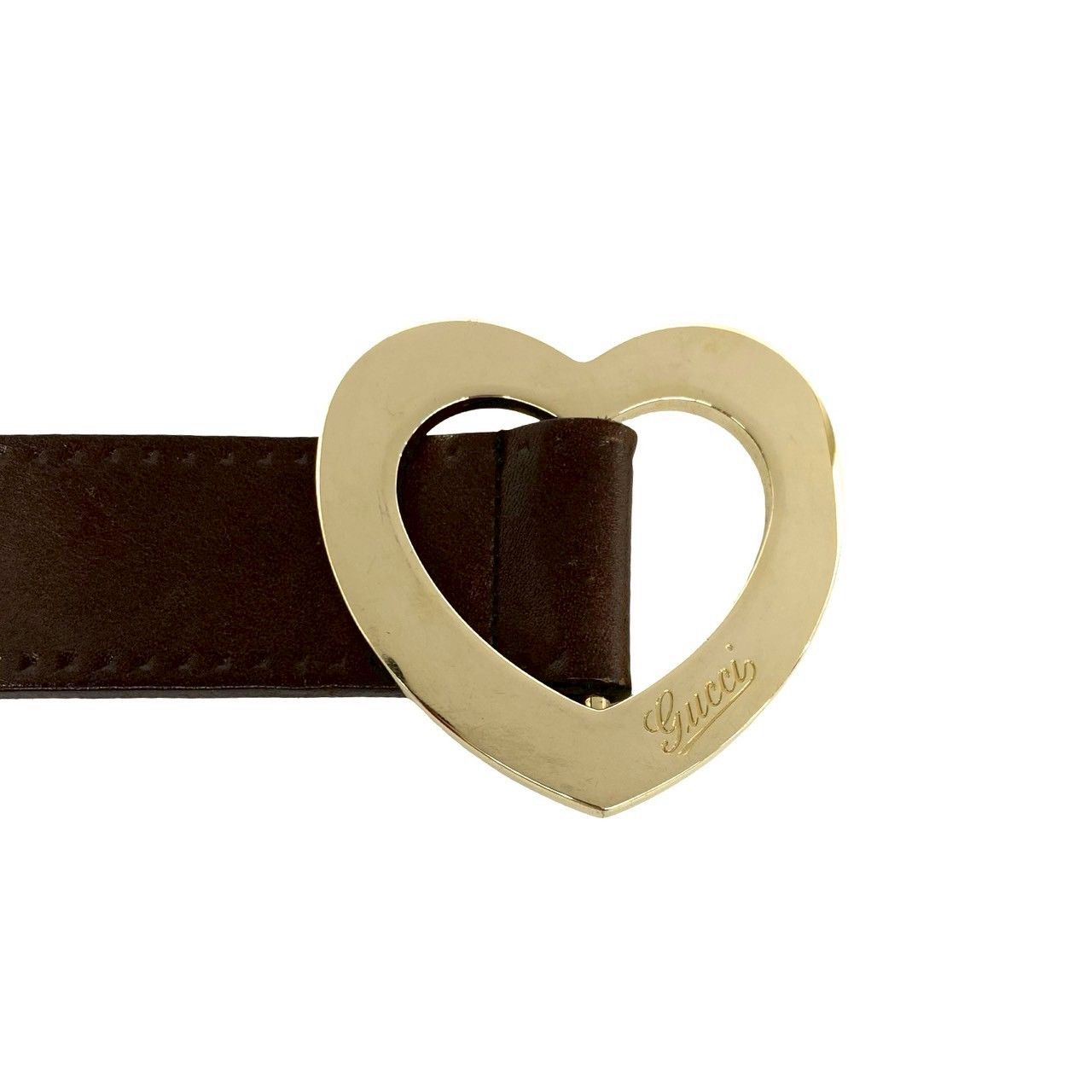 Gucci Heart Log Buckle Leather Belt Brown — view 4