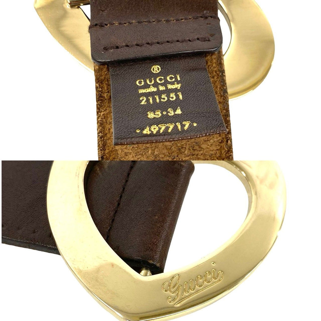 Gucci Heart Log Buckle Leather Belt Brown — view 3