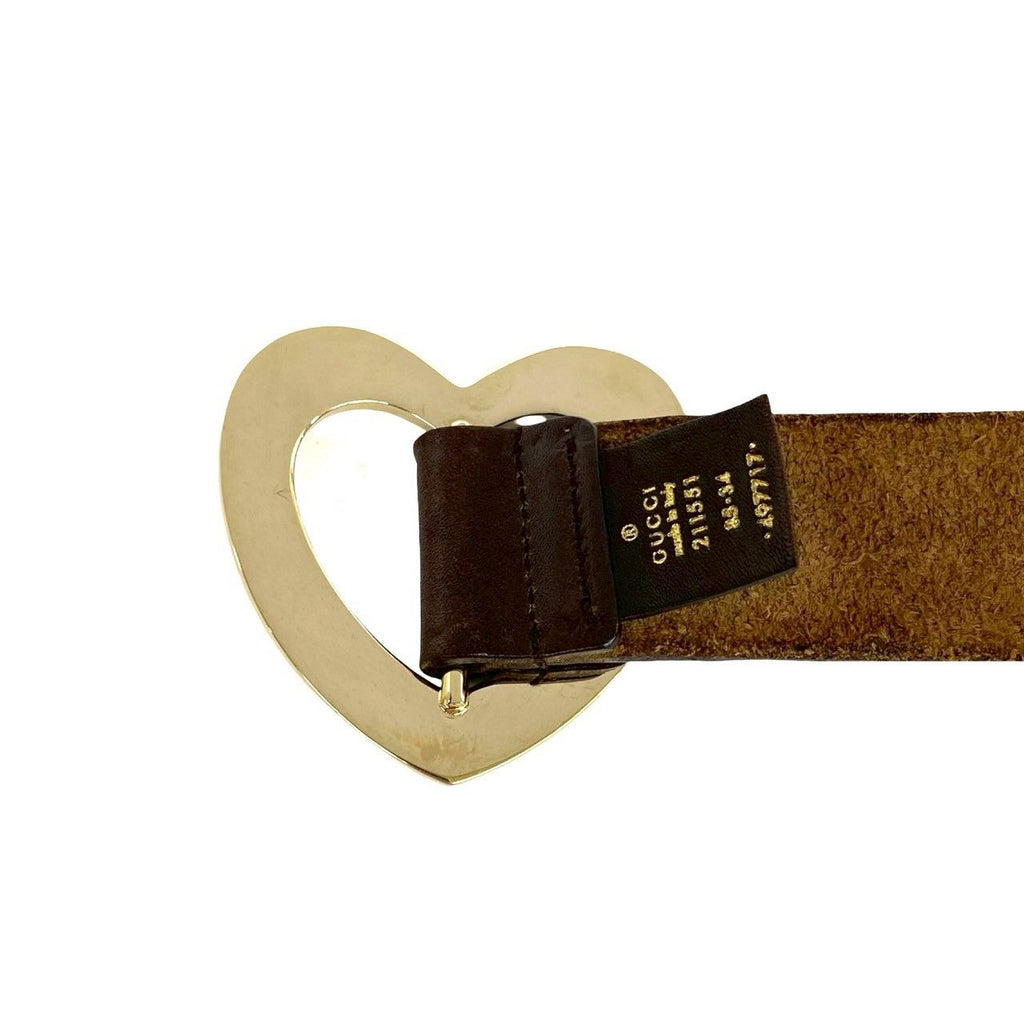 Gucci Heart Log Buckle Leather Belt Brown — view 5