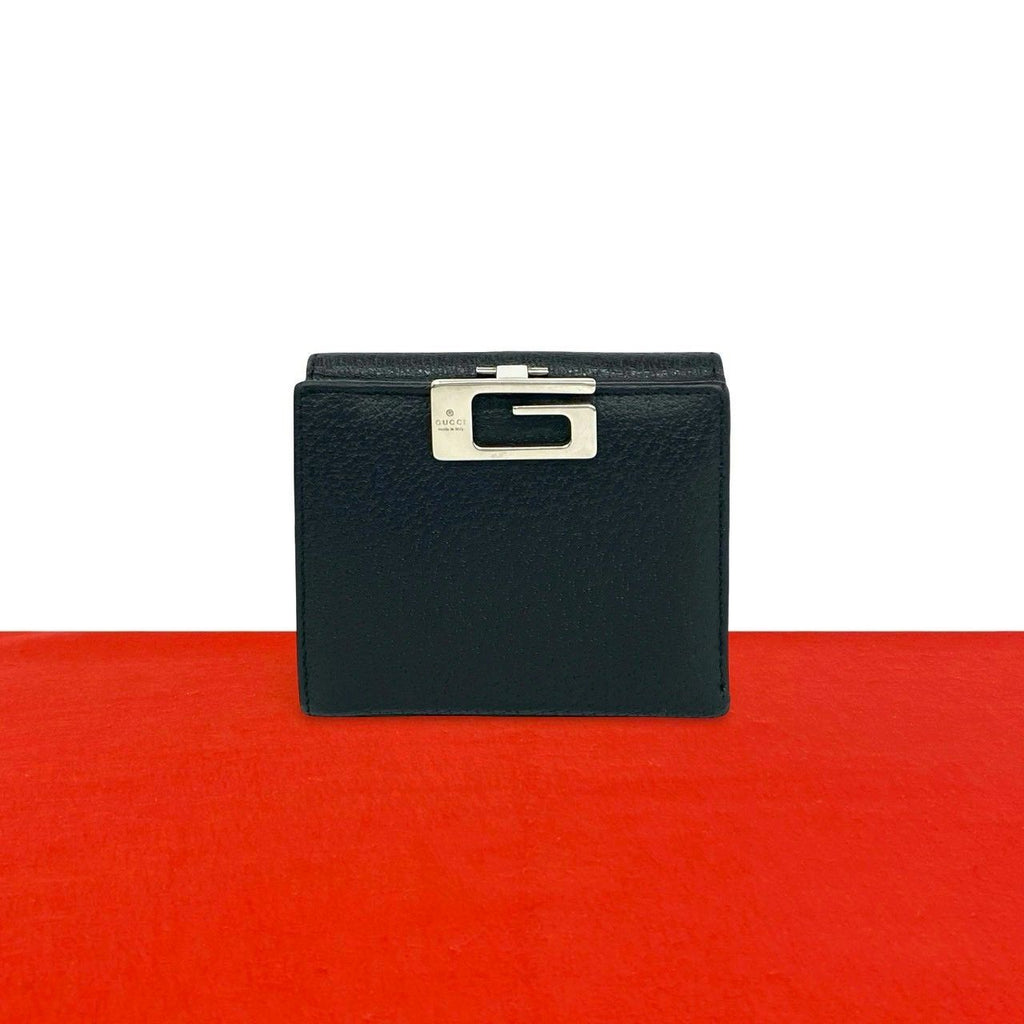 Gucci Logo Leather Bifold Wallet Mini Billfold Coin Purse Black