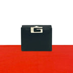 Gucci Logo Leather Bifold Wallet Mini Billfold Coin Purse Black