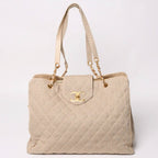 Chanel Supermodel XL Chain Tote Bag Linen CC Logo Coco Ball Beige