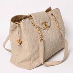Chanel Supermodel XL Chain Tote Bag Linen CC Logo Coco Ball Beige — view 3