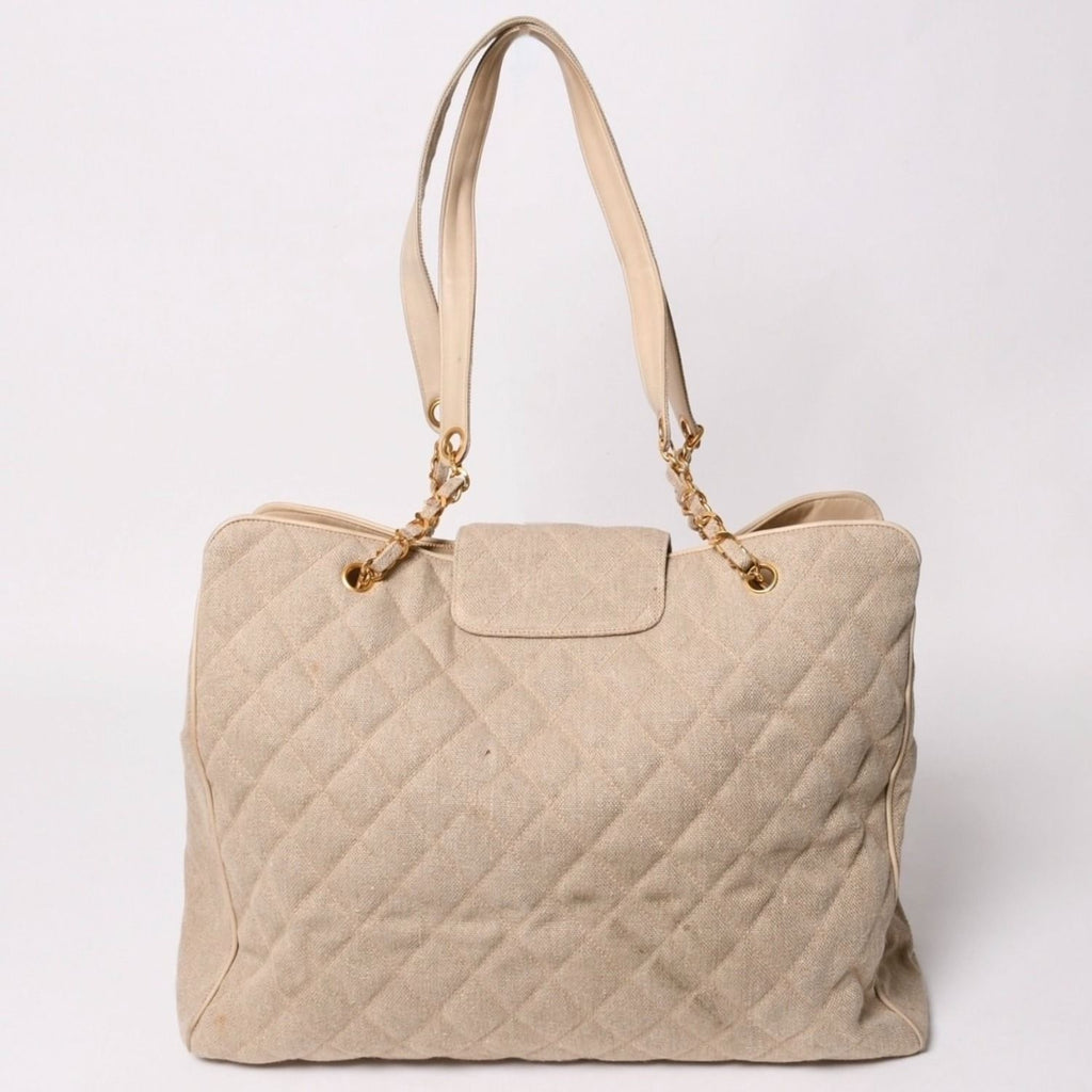 Chanel Supermodel XL Chain Tote Bag Linen CC Logo Coco Ball Beige — view 2