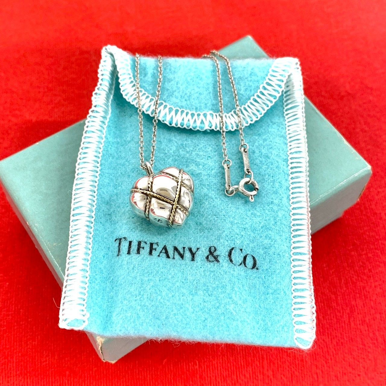 Tiffany & Co Box Vintage Chain Cross Heart Necklace 925 Sterling Silver Gold