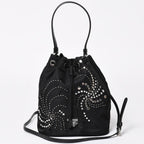 Prada Nylon Bag Hand Bag Handbag Rhinestone Triangle Logo Black