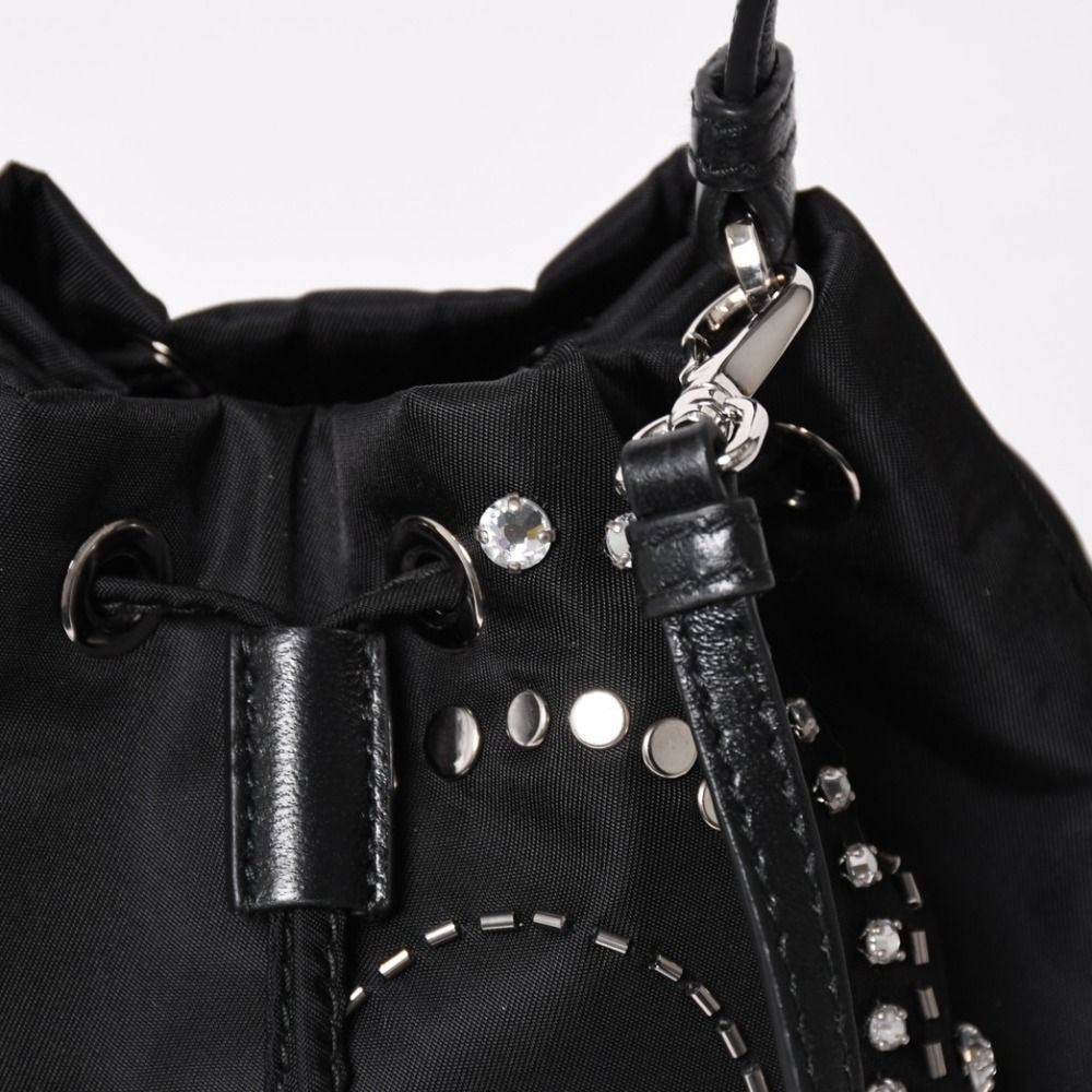 Prada Nylon Bag Hand Bag Handbag Rhinestone Triangle Logo Black — view 6