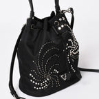 Prada Nylon Bag Hand Bag Handbag Rhinestone Triangle Logo Black — view 3