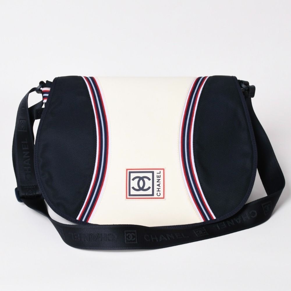 Chanel Sports Line Shoulder Bag CC Logo Navy Ivory Silver