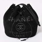 Chanel Deauville Chain Bag CC Logo Tweed Drawstring