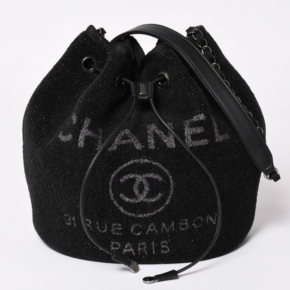 Chanel Deauville Chain Bag CC Logo Tweed Drawstring