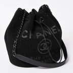 Chanel Deauville Chain Bag CC Logo Tweed Drawstring — view 3