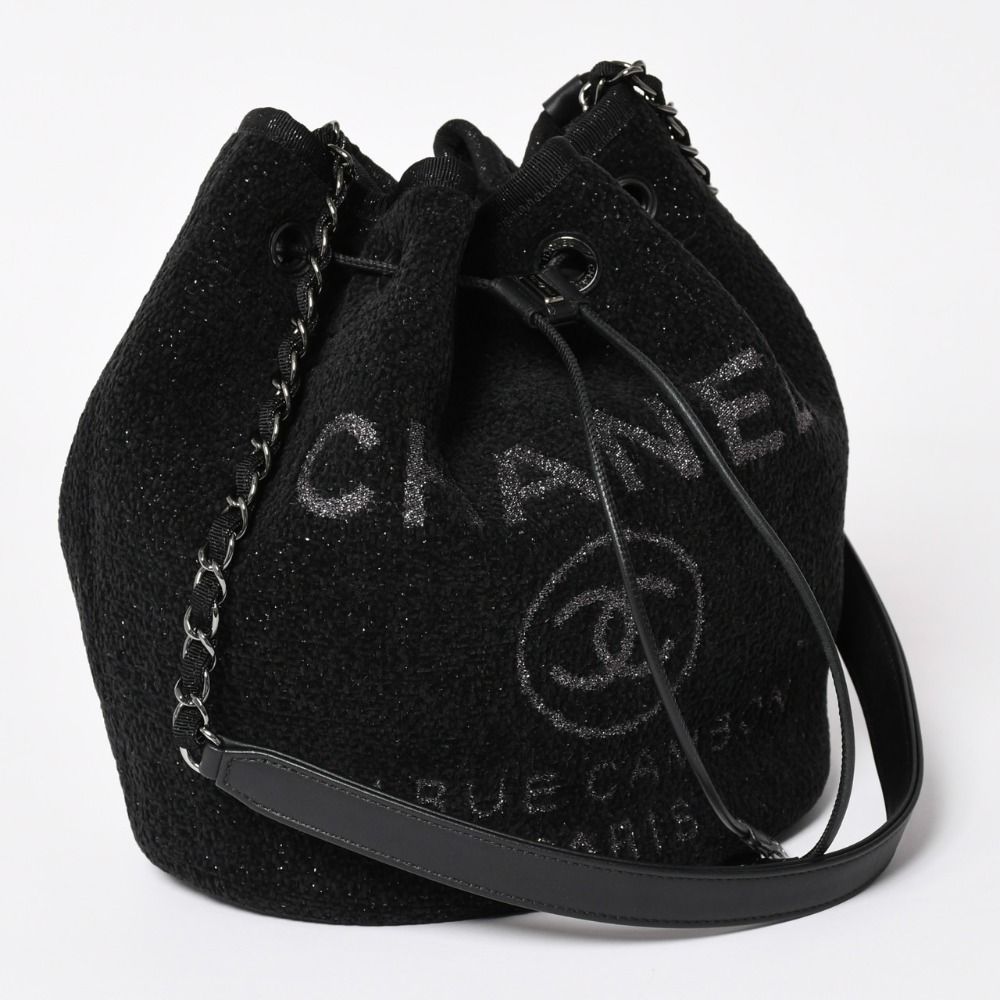 Chanel Deauville Chain Bag CC Logo Tweed Drawstring — view 3