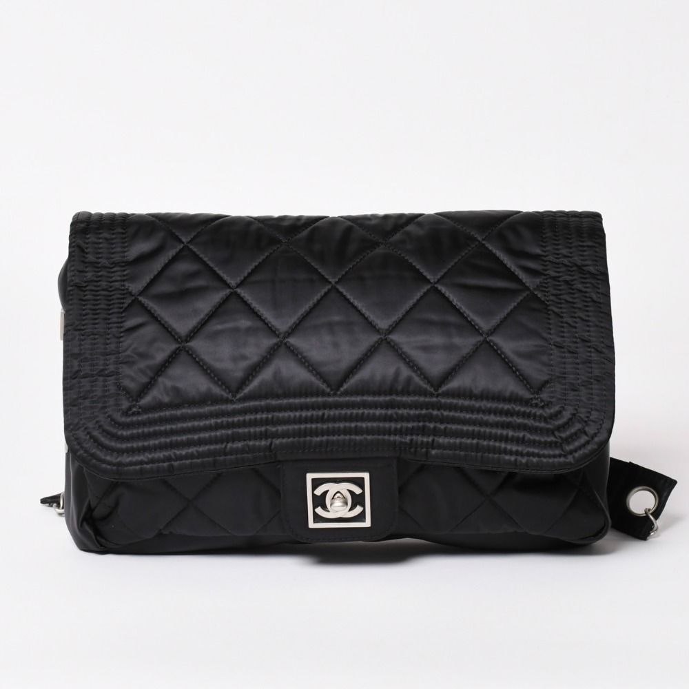 Chanel Sports Line CC Logo Backpack Chain Nylon Black Silver